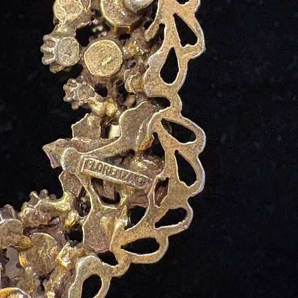 VTG Florenza Emerald Green Aurora Borealis Gold Tone Floral Necklace - Picture 3 of 4